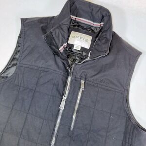 Orvis Men's Large Full Zip Square Quilted Puffer Vest Black BX3